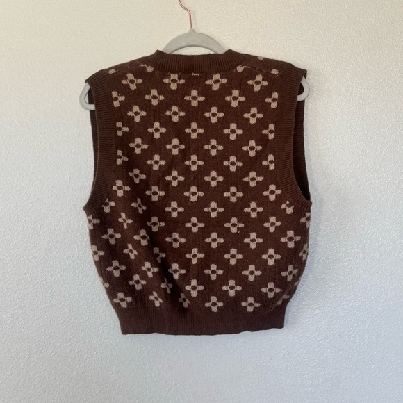 Cider Brown Floral Retro Crop Sweater Vest Designer LV S - Picture 4 of 7